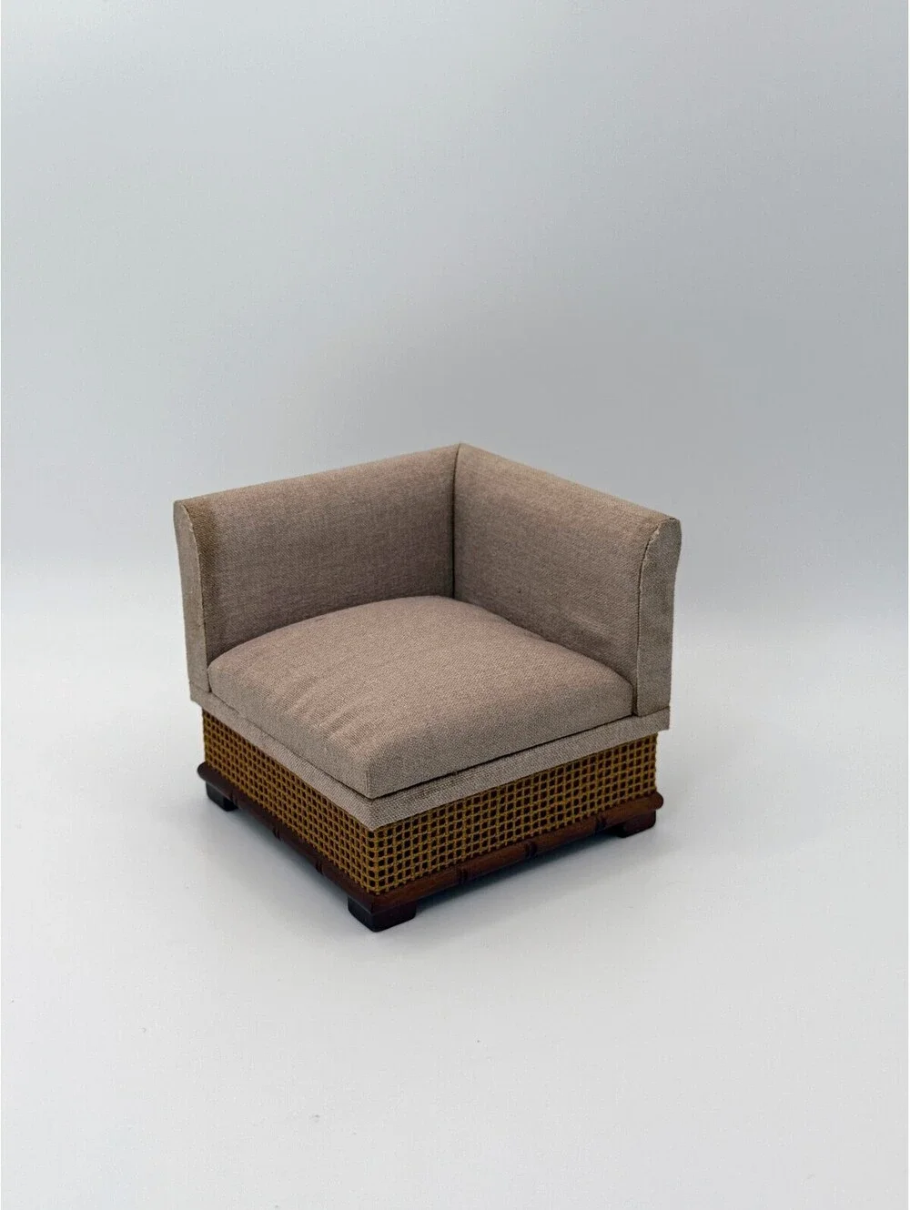 1:6 Scale Vintage Dollhouse Corner Chair Sectional Sofa Rattan Cane Base Wood